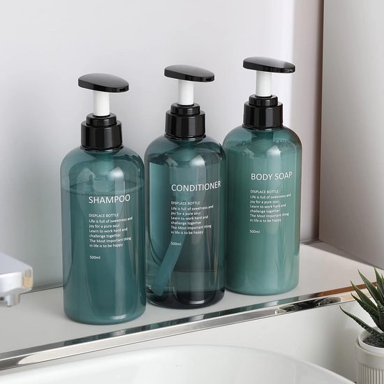 SnelShoppen - 3 Stuks 500ml Shampoo Flessen met Pomp Dispensers, Lege Plastic Pompflesjes voor Badkamer en Keuken (Blauw)