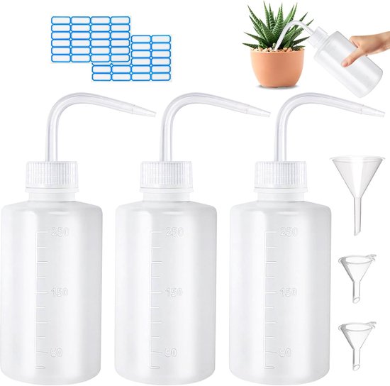 SnelShoppen - 3 Stuks Spuitfles 250 ml - Transparante Knijpfles met Trechter voor Laboratorium, Plantenirrigatie, Huishouden en Reinigen
