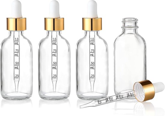 SnelShoppen - 30ml Pipette Flesjes 4 stuks - Duidelijk Glas met Gegradueerde Pipetten - Inclusief Trechter, Pipetten en Stickers - Voor Essentiële Oli