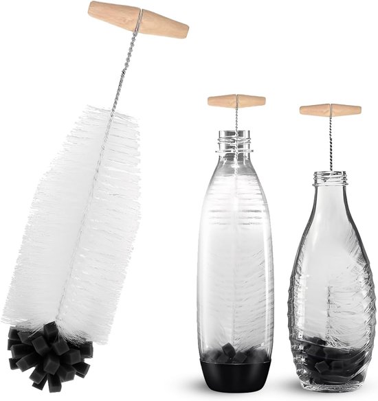 SnelShoppen - 35 cm Flessenborstel voor SodaStream Glazen Flessen - Harde Borstelharen & Zachte Spons - Krasvrij en Flexibel - Ideaal voor Keuken en D