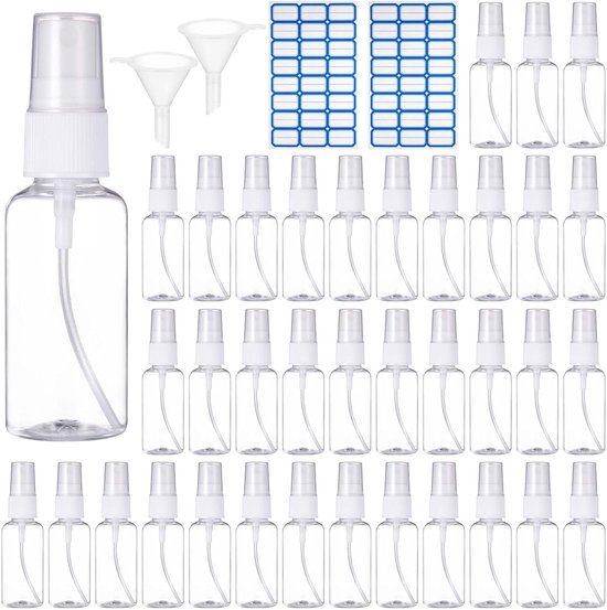 SnelShoppen - 36 Stuks 30ml Mini Spray Flesjes - Herbruikbare Lege Spuitflessen - Duidelijk PET Plastic - Ideaal voor Cosmetica, Haar, Reizen en Campi