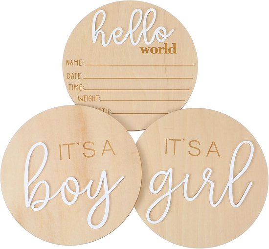 SnelShoppen - 3pcs Aankondigingsbord voor Pasgeborenen, 6in Het is een Jongentje, Het is een Meisje, Houten Welkomstbord voor Gender Reveal en Geboort