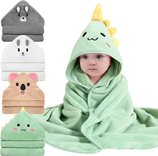 SnelShoppen - 4-delige babybadcape met capuchon, 80 x 80 cm, super absorberend, badhanddoek voor pasgeborenen, badcape voor kinderen 0-5 jaar
