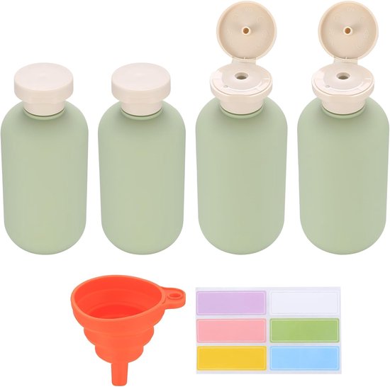 SnelShoppen - 4 Stuks 200ml Refillable Squeeze Bottles, Herbruikbare Reis Flessen voor Shampoo, Crème, Lotion, Plastic Silicone Containers met Flip Ca
