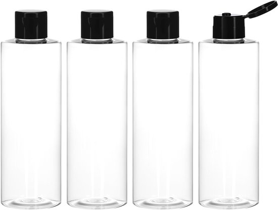 SnelShoppen - 4 Stuks 250ML Reisbottle Set - Plastic Flesjes voor Cosmetica, Shampoo, Travel Bottle met Flip Top, Transparant, Voor Op Reis, Camping,