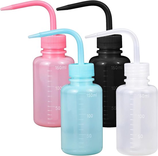SnelShoppen - 4 Stuks Knijpfles met Tuit, 150 ml, Flexibele Plastic Spray Fles voor Tattoo, Laboratorium, Plantenirrigatie, Meerkleurig