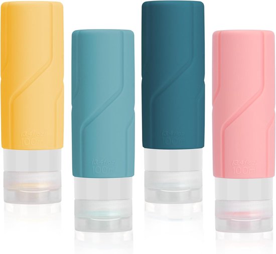 SnelShoppen - 4 Stuks Silicone Reisflessen 100ml - Herbruikbare Squeeze Flessen voor Shampoo, Lotion, Cosmetica - Lekvrije Ontwerp, Zacht Siliconen Ma van Snelshoppen