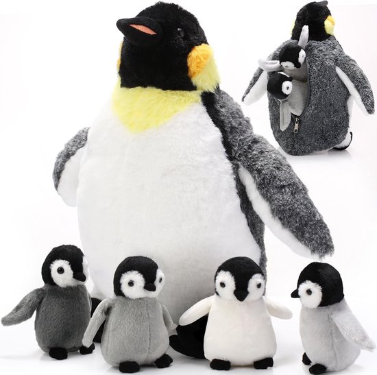 SnelShoppen - 5-delige Pinguïn Pluche Speelgoed Set - 1 Moeder Pinguïn met 4 Schattige Baby's - 35 cm Zacht en Knuffelig voor Kerst, Verjaardag, Nieuw