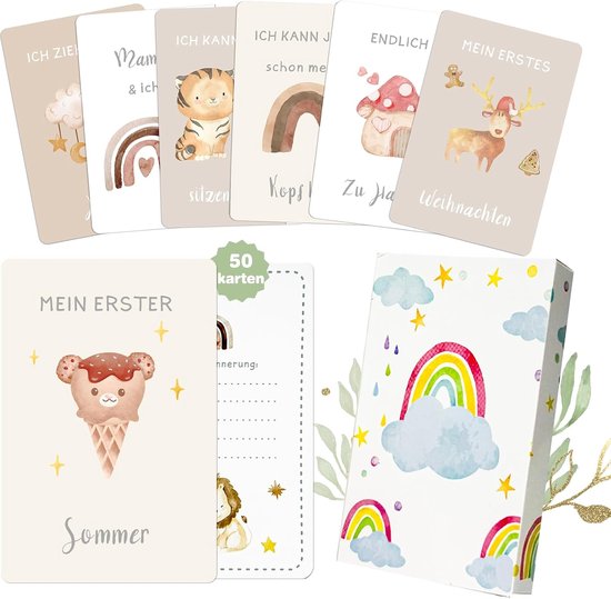 SnelShoppen - 50 Milestone Cards Baby 1-12 Maanden Foto Kaarten - Baby Mijlpalen Kaarten voor Meisje en Jongens - 400gsm Betekenisvol Cadeau voor Gebo