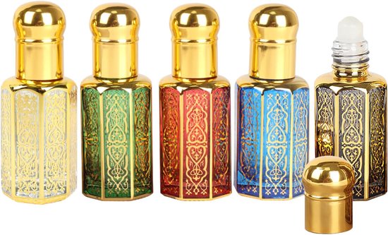SnelShoppen - 5x Lege Roller Flesjes 12ml voor Essentiële Olie en Parfum, Draagbare Vernevelaar, Herbruikbaar, Glas, Perfect voor Reizen en Aromathera