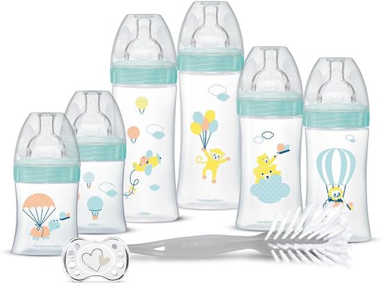 SnelShoppen - 6 Anti-Colic Flessen Set met Anatomische Fopspeen, 150ml, 270ml, 330ml, BPA Vrij, Groene Babyflessen en Fopspeen voor Coliekpreventie