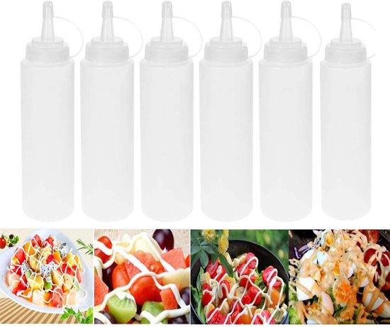 SnelShoppen - 6 Stuks 230ml Squeeze Sauzen Flessen met Deksel - Doserende Spice Bottles voor Keuken, BBQ, Feest, Camping - BPA-vrij, Recyclebaar