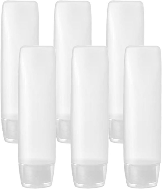 SnelShoppen - 6 Stuks Transparante Plastic Lege Reisflessen Squeeze Navulbare Tubes voor Shampoo, Lotions, Crèmes en Cosmetica - Compact en Lekvrij On
