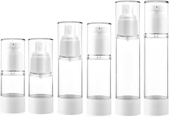 SnelShoppen - 6pcs Lege Airless Pomp Dispenser Set, Herbruikbare Vacuüm Reisflessen voor Cosmetica, Lotion, Crème, Gel Shampoo, Parfum, BPA-vrij, Draa