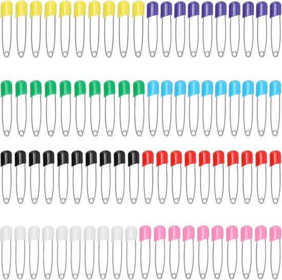 SnelShoppen - 80 Kleurige Veiligheidspelden 55mm RVS met Plastic Kop en Veiligheidsklem voor Doeken, Luiers en Kleding, Ideaal voor Babyverzorging en