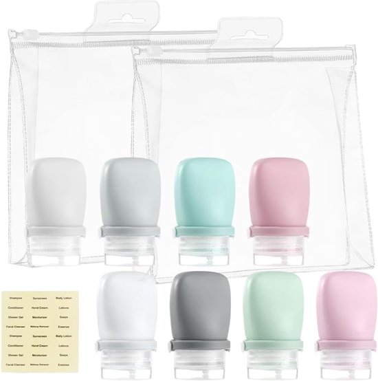 SnelShoppen - 8Pcs Reisbottles Set - Siliconen Levensmiddelenflessen 30ml - Lekvrije Mini Containers met Labels voor Shampoo, Crème, Cosmetica en Toil van Snelshoppen