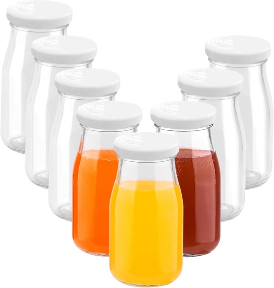 SnelShoppen - 8x Glazen Shot Flessen met Deksel, 150ml Lege Mini Flessen voor Gember Shots, Herbruikbare Duidelijke Potjes voor Sap, Ideaal voor Huisg