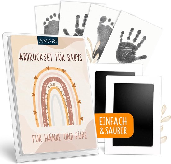 SnelShoppen - AMARI Baby Handprint & Footprint Set - Inktpad voor Baby's & Huisdieren - Inclusief 2 Inktpads & 4 Print Kaarten - Perfect als Kraamcade