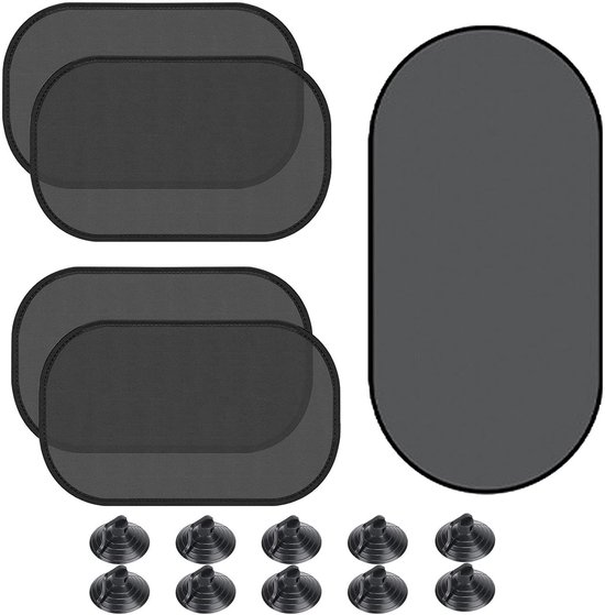 SnelShoppen - Auto Zonwering Set - UV Bescherming - 5 Stuks Zonnebrandfolie voor Auto Ramen - Achterruit en Zijruiten - Inclusief Zuignappen - 100x50
