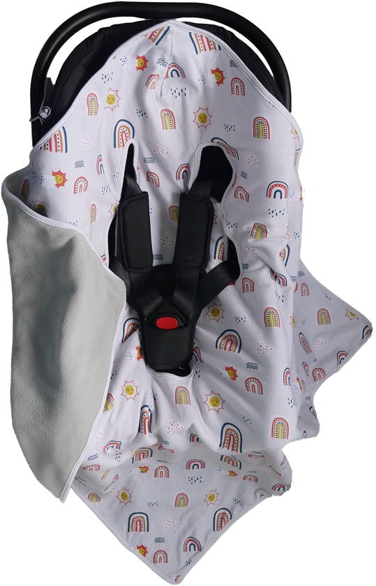 SnelShoppen - Baby Autostoel Deken Cosy Toes Voetenzak & Wrap, Regenboog Deken Ontwerp, Geschikt voor Autostoel, Kinderwagen en Buggy's, Grijs - Perfe