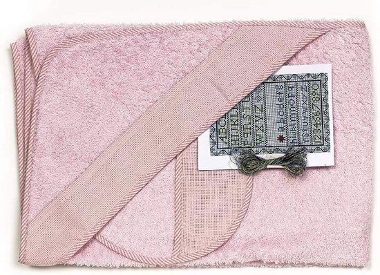 SnelShoppen - Baby Badcape met Kap en Borduur Bib Roze - 90% Katoen - Geschikt voor Baby's 0-12 Maanden - Perfect als Cadeau