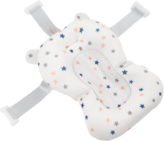 SnelShoppen - Baby Badzitkussen, Veilig Vouwbaar Inlegkussen voor Baby Bad met 3-laags Stoffen, Verstelbaar en Comfortabel, Witte Sterren, Geschikt vo