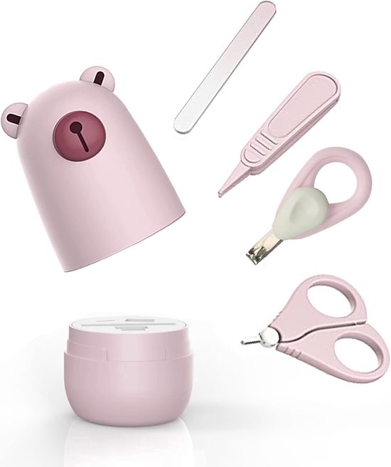SnelShoppen - Baby Grooming Gift Set voor Nieuwe Ouders en Kinderen - Paars Beren Thema, Compleet met Nagelknipper, Haarborstel en Veiligheidspons