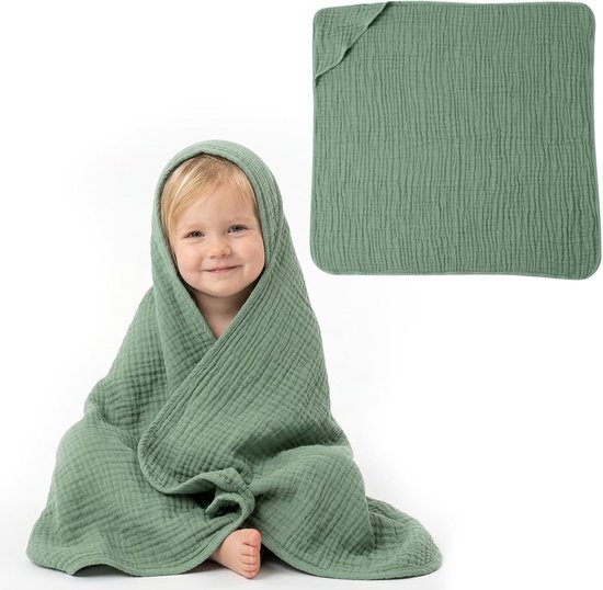 SnelShoppen - Baby Handdoek met Capuchon, Muslin Doek, Gepersonaliseerd voor Baby's 0-18 Maanden, Zachte Katoenen Badhanddoek, Absorberend en Warm, Gr