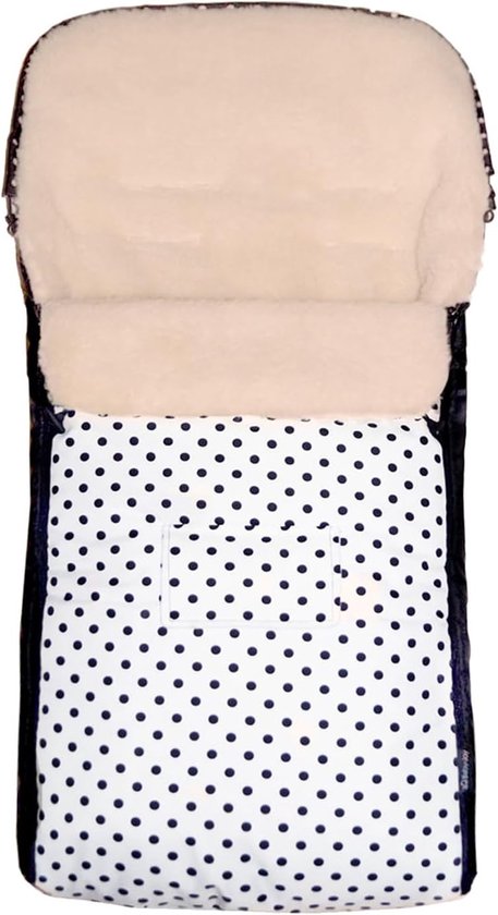 SnelShoppen - Baby-Joy KAI Voetenzak XL 105 cm Filzvl Polyester Thermische Voetenzak Buggy Kinderwagen Sleigh Wasbaar en Warm 54 Wit Zwarte Dots