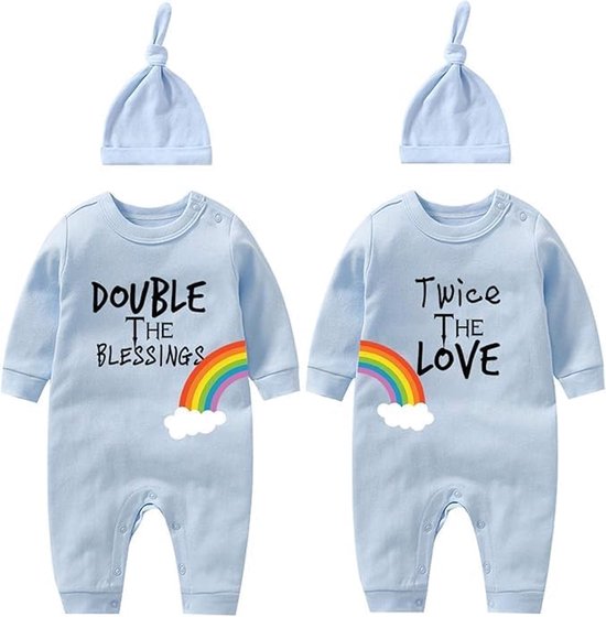 SnelShoppen - Baby Tweeling Pasgeboren Baby Jongens Meisje Dubbele De Zegeningen Bodysuit 100% Katoen 0-12 M - Perfect voor Babyshower en Cadeau