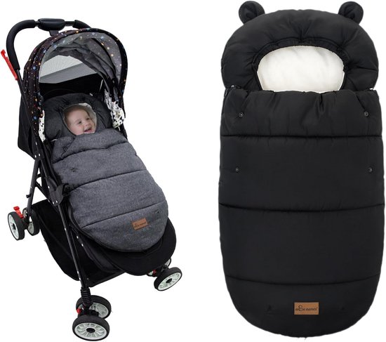 SnelShoppen - Baby Voetenzak Universeel voor Kinderwagens - Winter Voetenzak voor Alle Buggy's - Wasmachinebestendig - 90 x 52 cm - Zwart