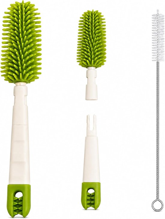 SnelShoppen - Babyflessenborstel 2 in 1 Set met Rietjesborstel, Siliconen Reinigingsborstel BPA Vrij voor Babyflessen, Drinkflessen, Thermosflessen, I