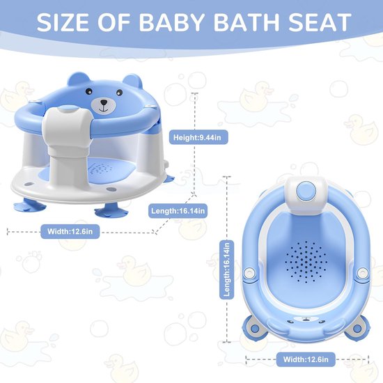 SnelShoppen - Badkuipzitje voor Kinderen, Antislip Badzitje met 4 Zuignappen, Baby Kussen, Draagbare Douchestoel voor Douche of Bad, Blauw voor Kinder