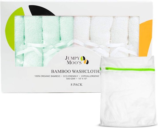 SnelShoppen - Bamboo Baby Washandjes, 100% Organisch, Zacht en Hypoallergeen, Perfect voor Baby's, Gezichtsdoek, 8 Stuks, 10x10 Inch, Groen, Ideaal Kr