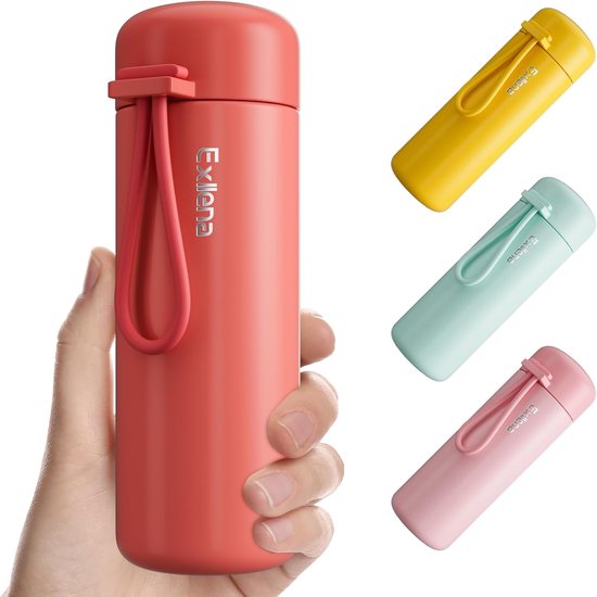 SnelShoppen - Compacte 200 ml RVS Fles, Dubbelwandige Vacuümisolatie voor Warme en Koude Dranken, Levensmiddelen Veilige Coral Rode Fles met Handvat,