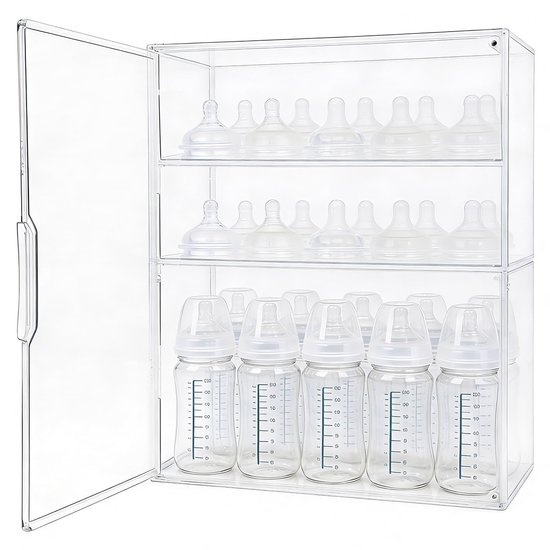 SnelShoppen - Diegimr Baby Fles Organizer 40x30x25cm - 3-lagige Acryl Flesopberger met Magnetische Deur & 2 Uitneembare Verdelers - Perfect voor Fopsp