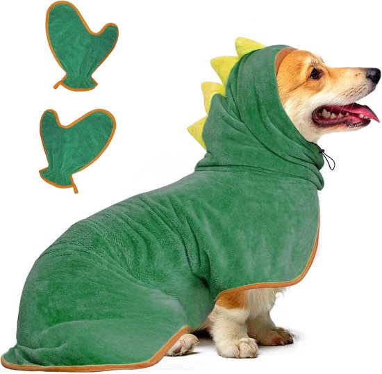 SnelShoppen - Dog Bath Robe Microfiber Sneldrogende Dog Towel, Aanpasbare Absorberende Badcape met Hoed voor Kleine Honden (S, Groen)