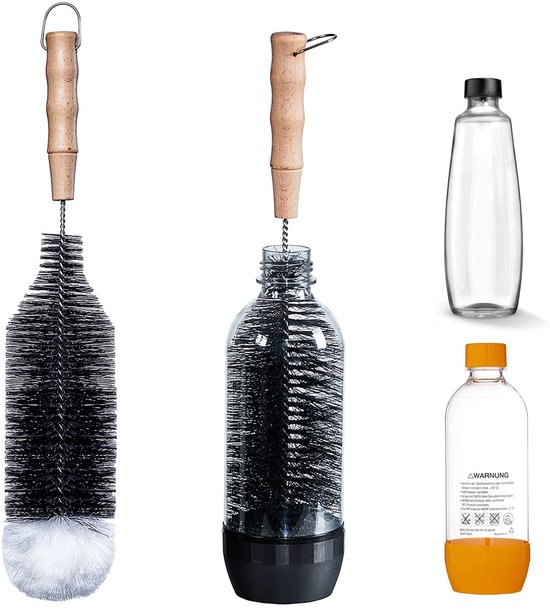SnelShoppen - Flessenborstel voor SodaStream flessen 1L, Crystal PET, duo-flessen, KST-fles, glazen flessen - Lange handgreep, wolkop voor optimale re van Snelshoppen
