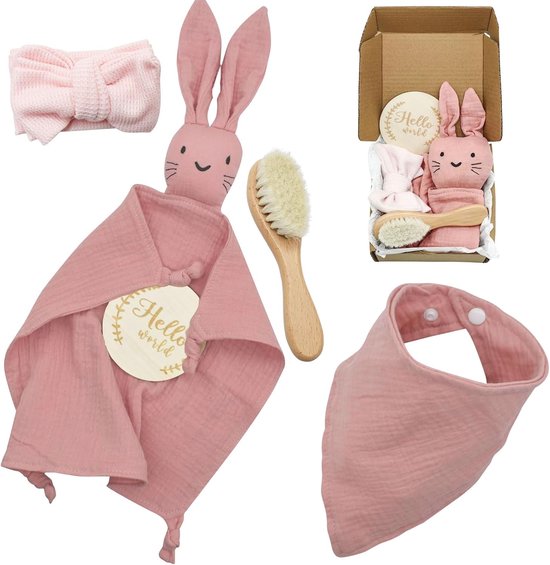 SnelShoppen - Gepersonaliseerd Knuffeldoekje voor Baby's, Slabbetje, Mijlpaalkaarten, Roze, Perfect Cadeau voor Pasgeborenen, Schattig en Zacht, Meisj