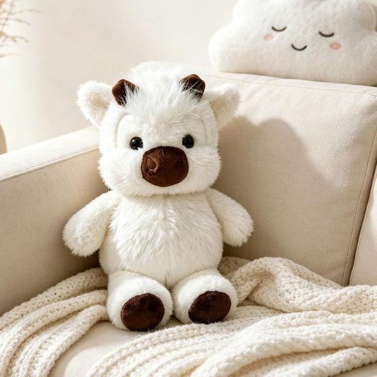 SnelShoppen - Grote Pluche Koe 45 cm, Zachte Knuffel voor Kinderen, Wit en Beige, Perfect als Cadeau, Cuddle Toy voor Jongens en Meisjes, Oppervlakte