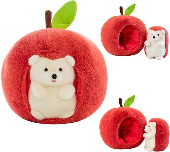 SnelShoppen - Herisson Pluche Dier voor Baby's, Kawaii Egel & Appel, 25x30 cm, 2-in-1 Speelgoed, Zacht Pluche, Perfect Cadeau voor Meisjes en Jongens,