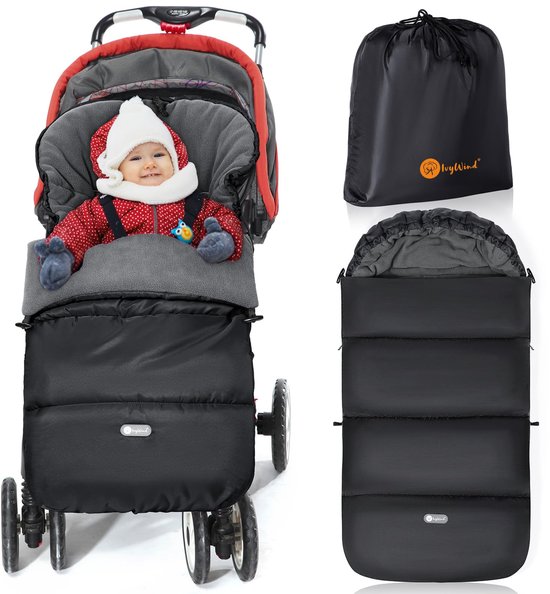 SnelShoppen - Ivywind Universele Voetenzak voor Kinderwagen, Winter Voeten voor Buggy met Trekkoord, Waterdichte & Duurzame Voetenzak in Zwart-Grijs,