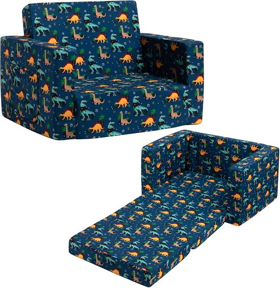 SnelShoppen - Kinderen Armchair en Sofa Bed, 2-in-1 Vouwbare Kinderbank voor Kinderkamer, Sherpa Stof, Perfect voor Meisjes en Jongens, Donkerblauw +