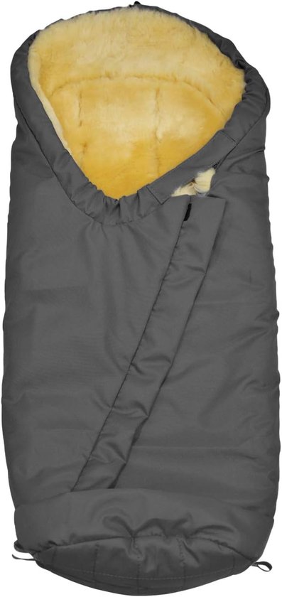 SnelShoppen - Lambskin kinderwagen voetenzak baby voetwarmers grijs, ademend, wind- en waterafstotend, 100cm x 45cm, ideaal voor zomer en winter