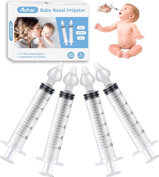 SnelShoppen - Nasale Spuit voor Baby's - 4 Stuks Herbruikbare Neusreiniger - 10 ml - Draagbaar met Siliconen Zuigmondje - Ideaal voor Gezondheid van K