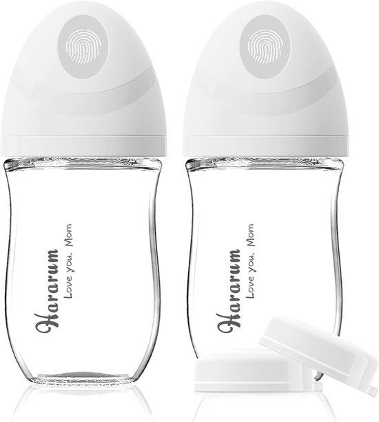 SnelShoppen - Newborn Glas Babyfles 0+ Maanden, 2X 160ml Antikoliek Fles met Trage Teat Maat S, Brede Hals - Wit