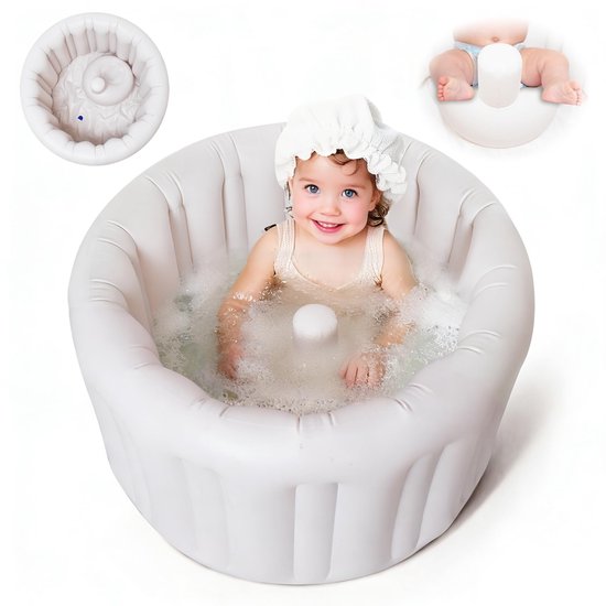 SnelShoppen - Opblaasbare Babybadkuip - Draagbaar Peuterbad voor Douche - Reisvriendelijk, Antislip, Veilig met Dik Kussen - Ideaal voor 6-24 Maanden
