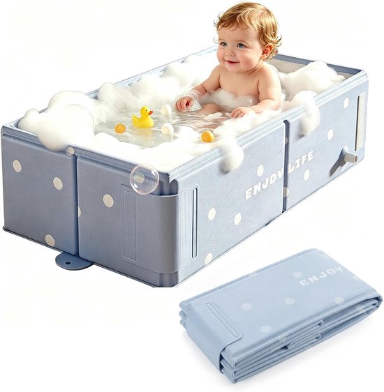 SnelShoppen - Opvouwbaar Babybadje, Draagbaar Reisbadje, Alles-in-één Ontwerp met Afvoerstop, Groot Peuterbadje voor Kinderen van 0-8 Jaar, Blauw, Ide