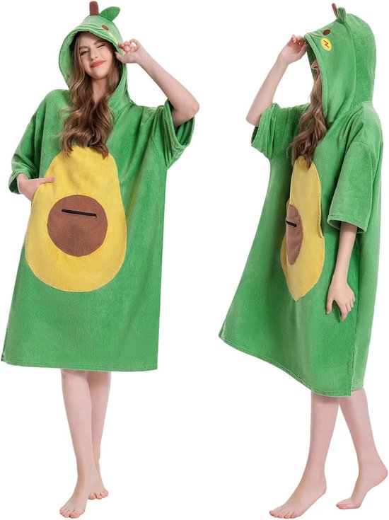 SnelShoppen - Oversized Surf Poncho Towel met Capuchon en Tas, Sneldrogende Badcape voor Volwassenen, Avocado Groen, Ideaal voor Strand en Zwemmen