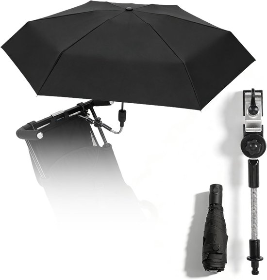 SnelShoppen - Parasol Kinderwagen 90 cm, Universele UPF50+ Parasol voor Kinderwagen, Rollator en Fiets, 180 Graden Verstelbaar, Perfect voor Buitenact